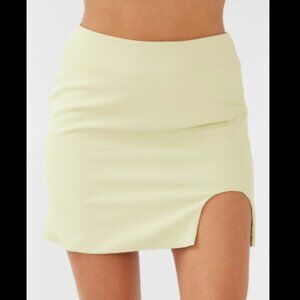 NWT Womens Pretty Garbage Light Lime Green Lined Mini Skirt with U Shape Slit L